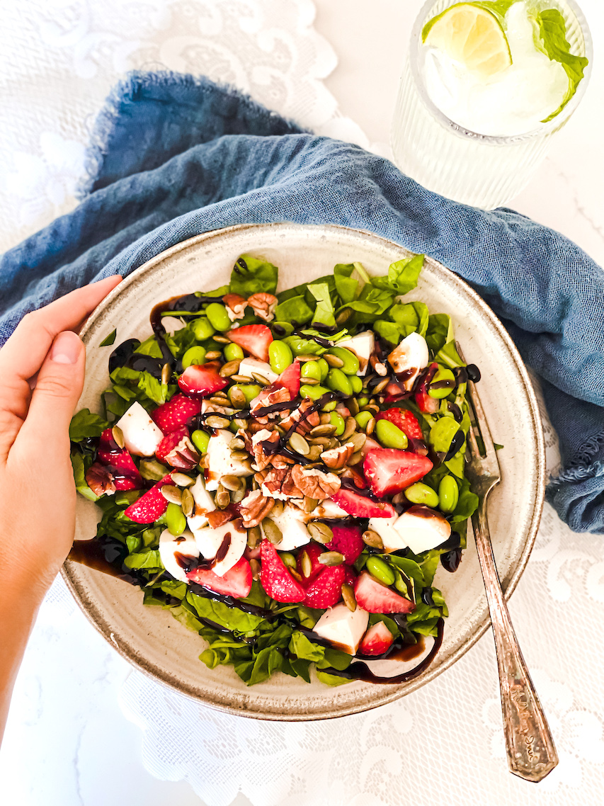 Strawberry, Bocconcini and Edamame Salad (Low FODMAP) Healthy Recipe